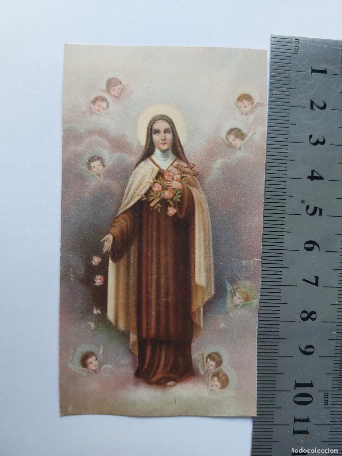 Postales: Estampa de Santa Teresita de Lisieux rodeada de &aacute;ngeles
