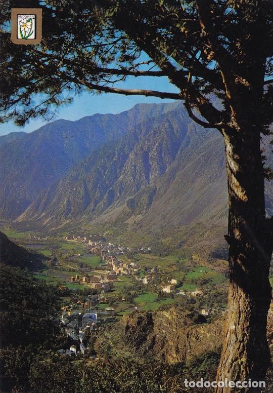 Postales: N&ordm; 194 Valls d'Andorra - Vista general de Les Escaldes i Andorra la Vella / Escudo de Oro - Andorra