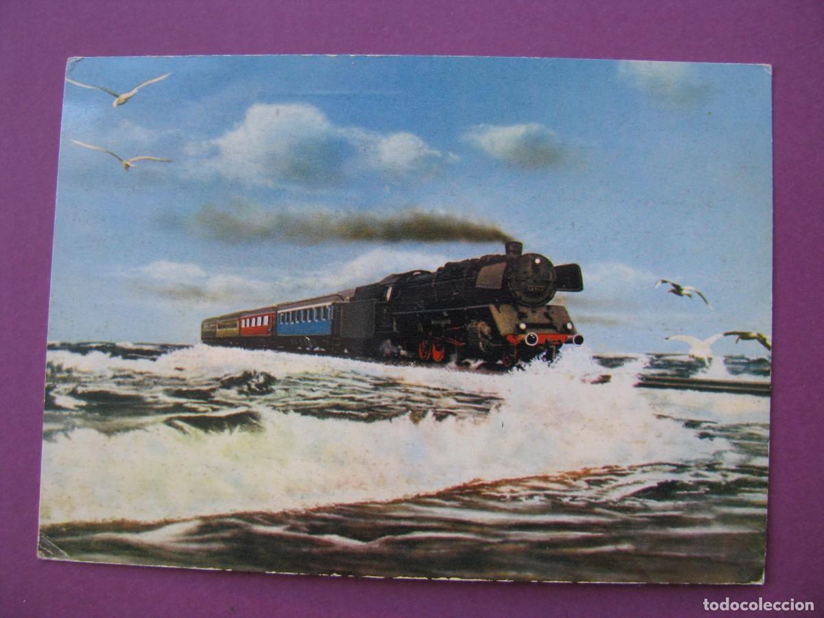Postales: POSTAL DE ALEMANIA. NORDSEE INSEL SYLT. D-ZUG IM STURM AUF DEM HINDENBURGDAMM. CIRCULADA