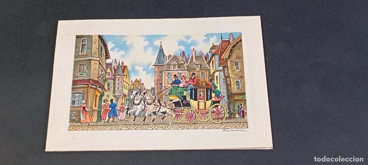 Postales: Antigua tarjeta de felicitaci&oacute;n desplegable ilustrada - Diligencia de &eacute;poca (Francia - A&ntilde;os 50-60) -