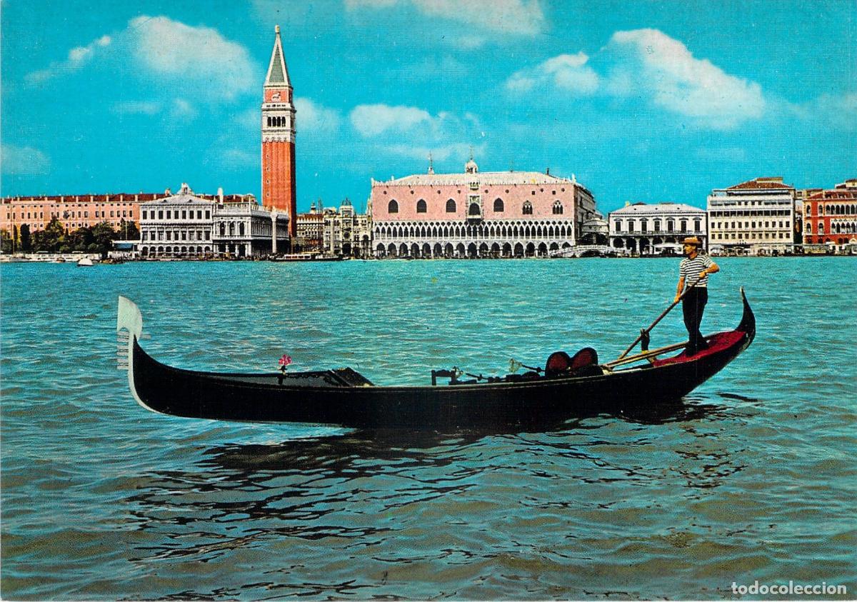Postales: Postal de Venecia con g&oacute;ndola en la laguna