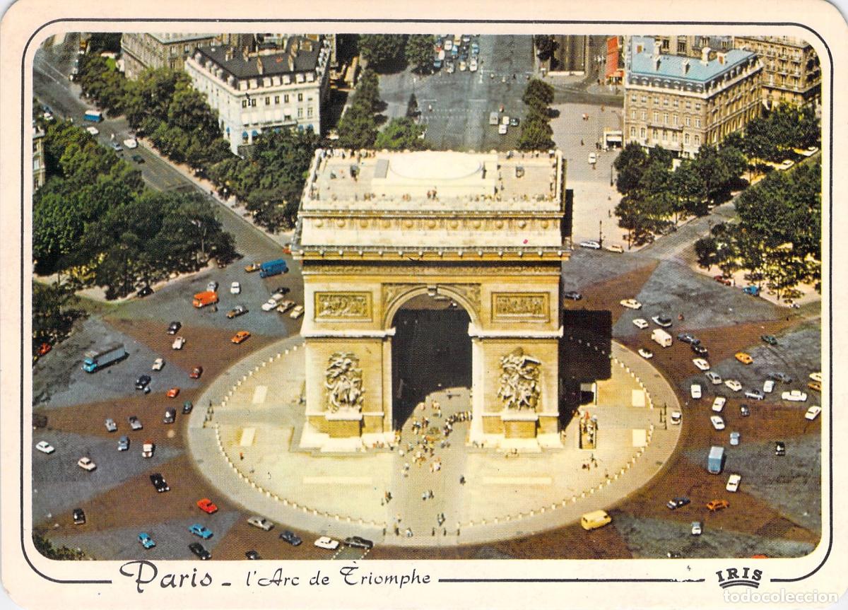 Postales: Postal de Par&iacute;s, vista a&eacute;rea del Arco del Triunfo y Plaza Charles de Gaulle