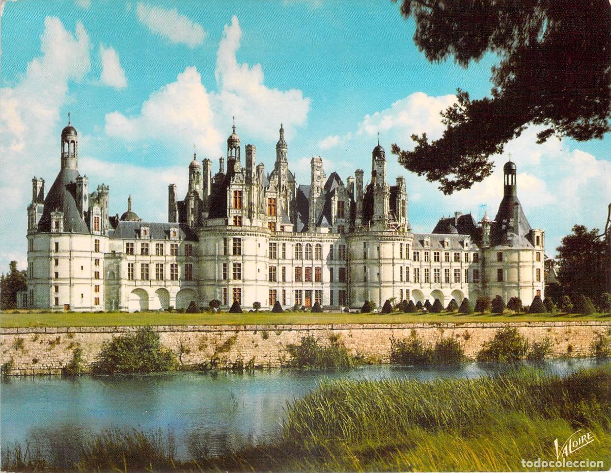 Postales: Postal del Castillo de Chambord y R&iacute;o Cosson en el Valle del Loira