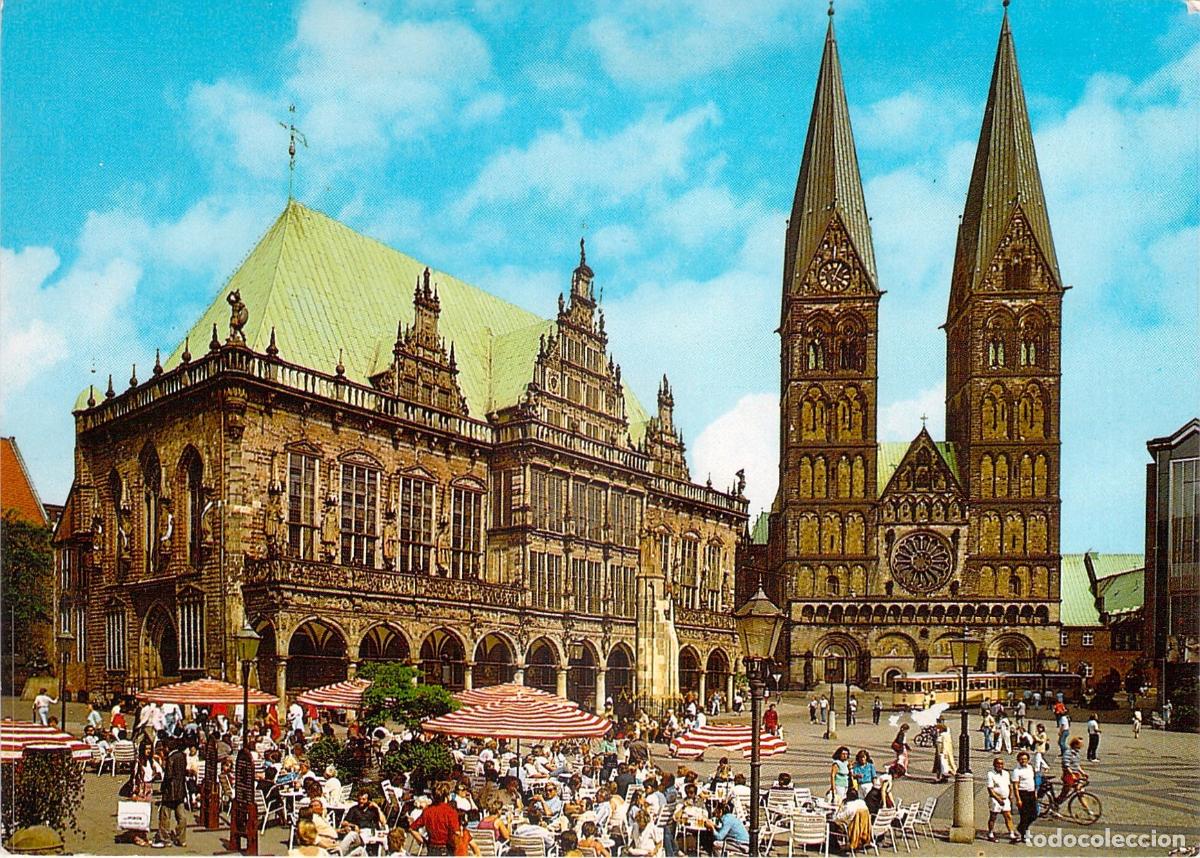 Postales: Postal de Marktplatz, Ayuntamiento y Catedral en Bremen, Alemania
