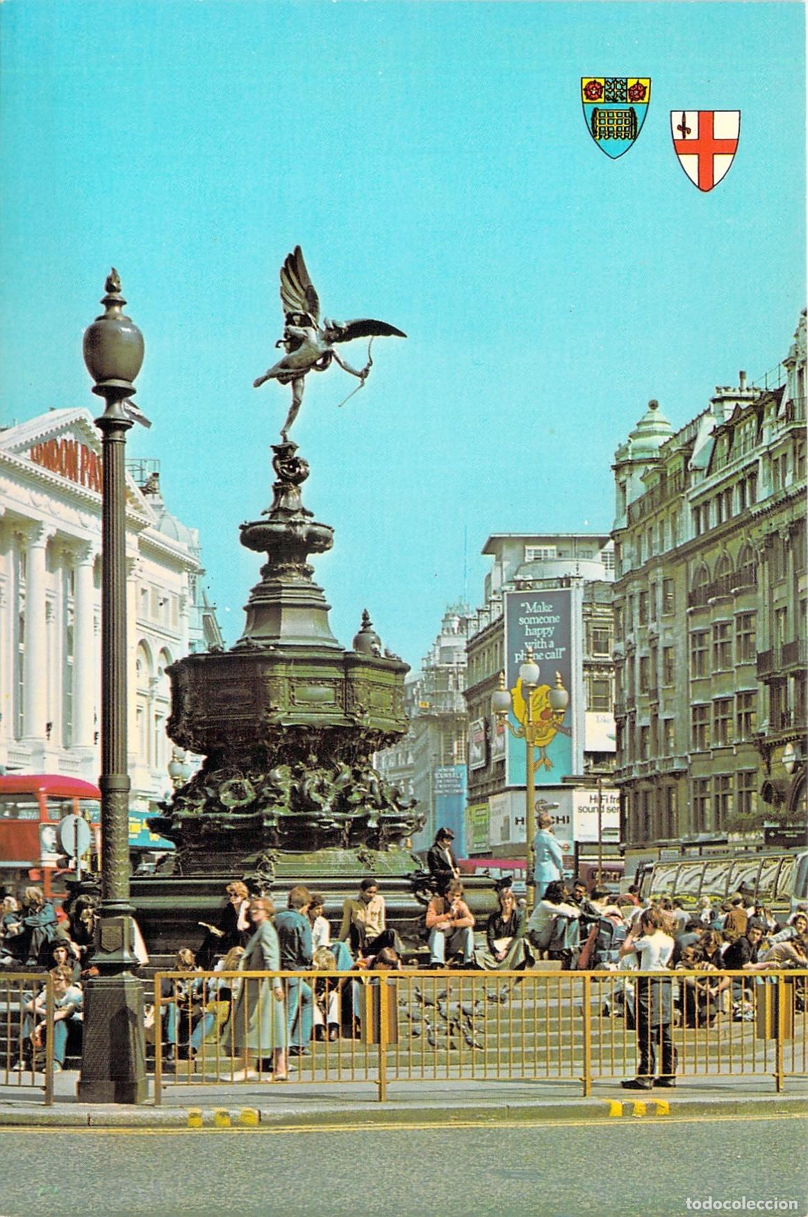 Postales: Postal de la Estatua de Eros en Piccadilly Circus, Londres