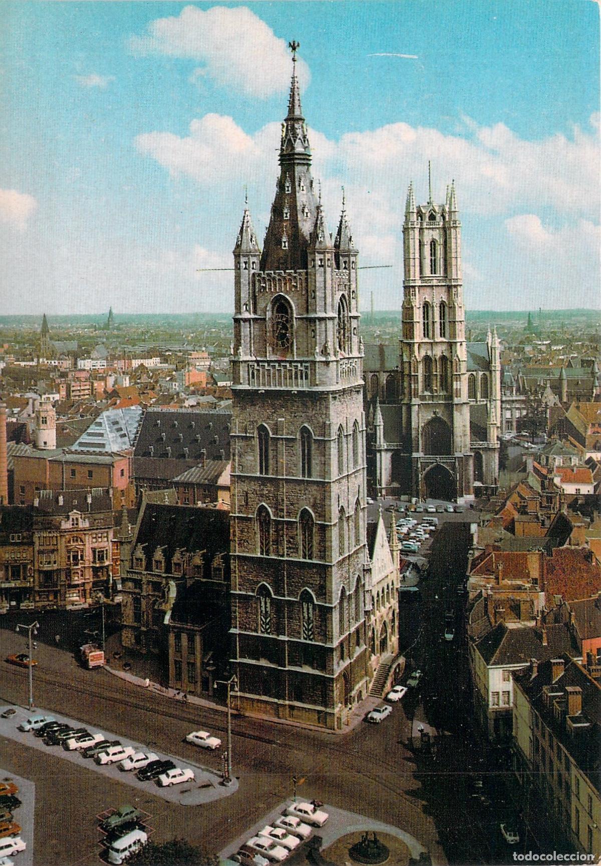 Postales: Postal de Gante con el Campanario y la Catedral de San Bav&oacute;n en B&eacute;lgica