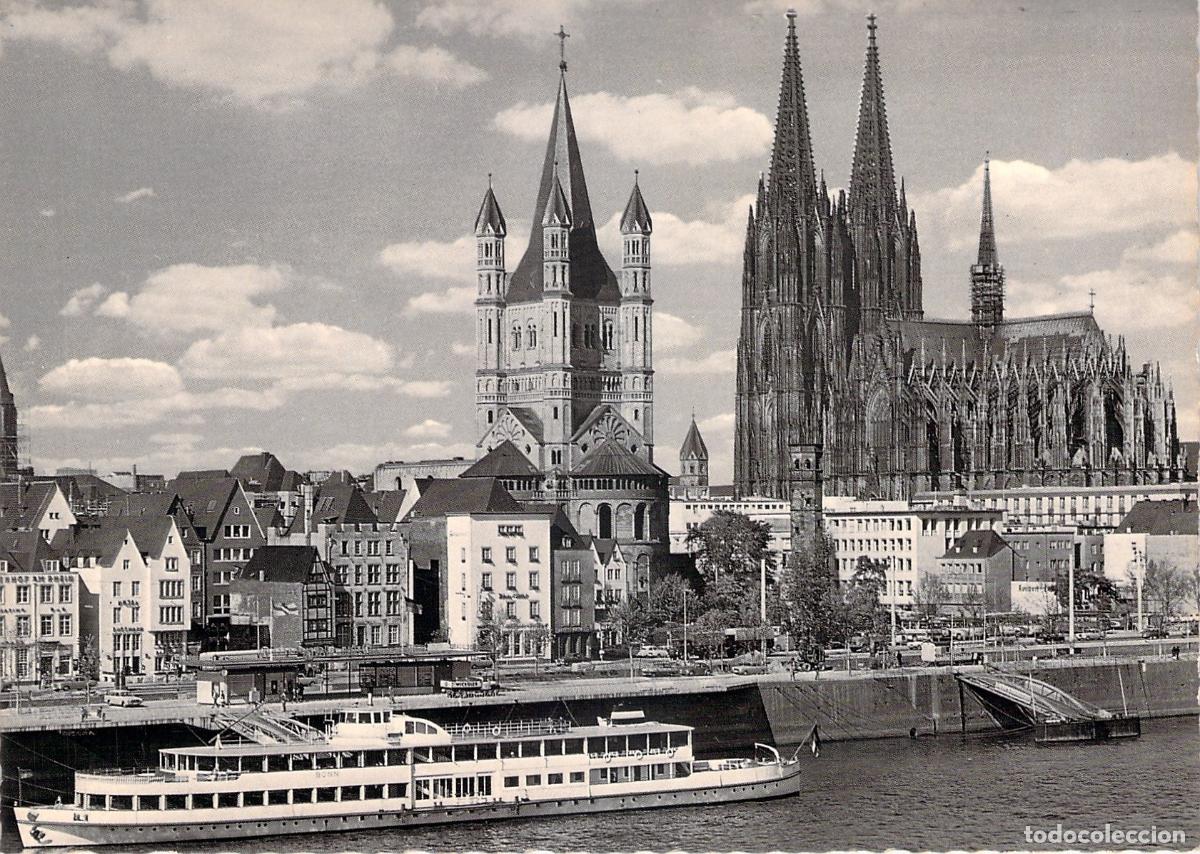 Postales: Postal de la ciudad de Colonia con la Catedral y el R&iacute;o Rin