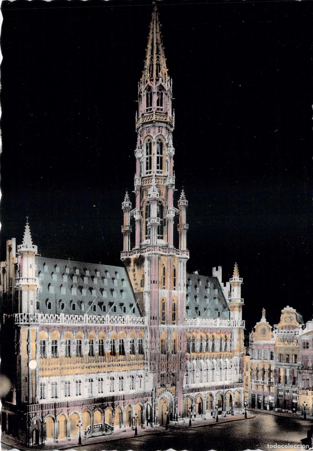 Postales: Postal de Bruselas, iluminaci&oacute;n del Ayuntamiento