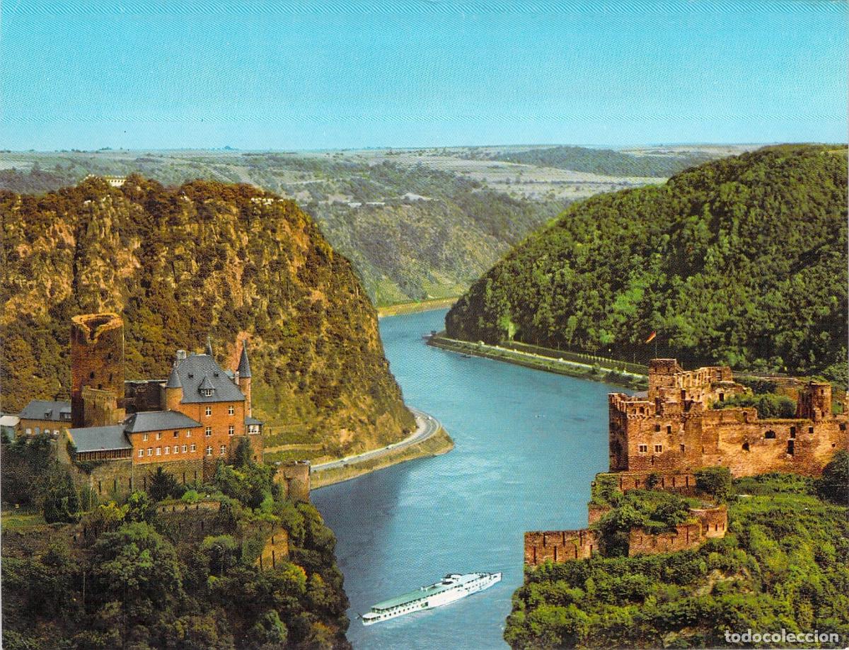 Postales: Postal del r&iacute;o Rin con vistas al Loreley, Burg Katz y Burg Rheinfels