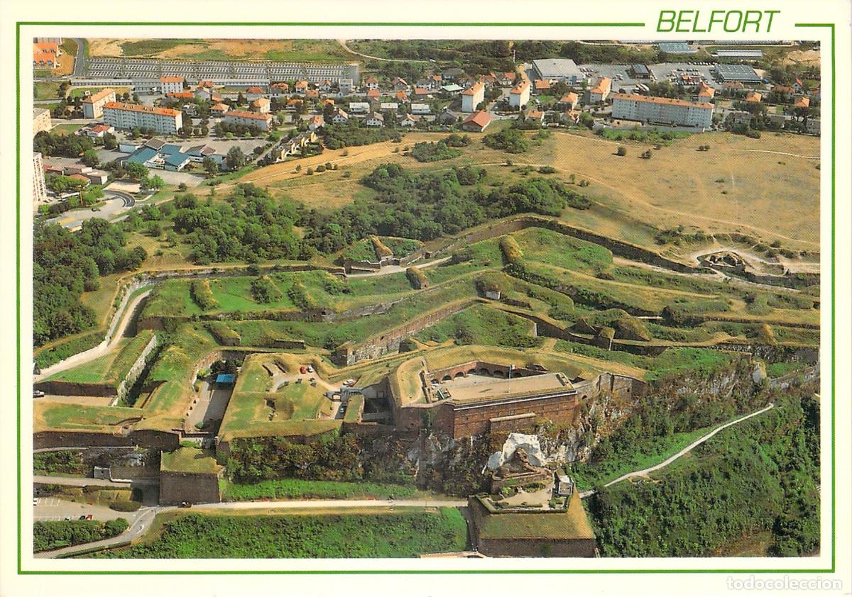 Postales: Postal de Belfort Francia Vista a&eacute;rea del Fuerte y el Le&oacute;n