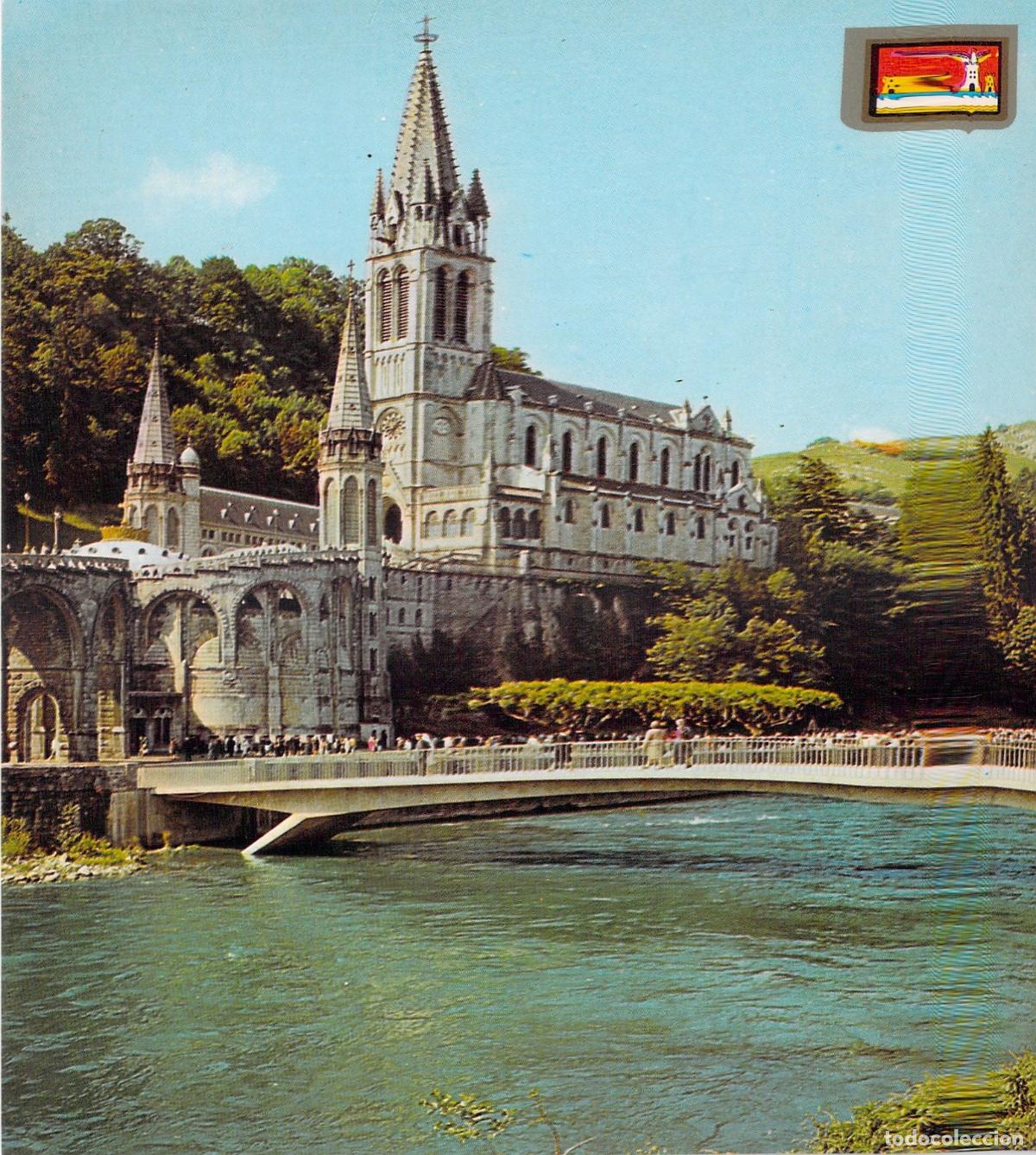 Postales: Postal de la Bas&iacute;lica y el r&iacute;o Gave en Lourdes