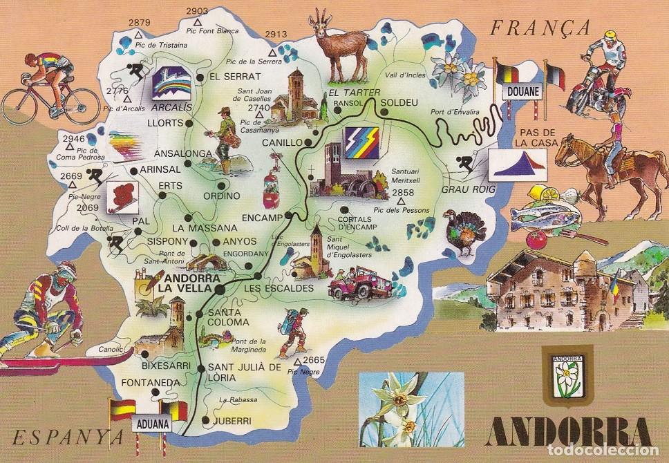 Cartes Postales: N&ordm; 695 - Andorra - Mapa / Escudo de oro