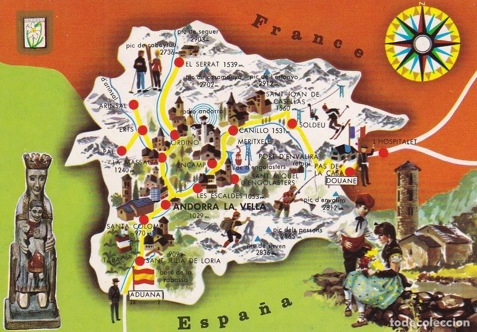 Cartes Postales: N&ordm; 197 Valls d'Andorra - Mapa / Escudo de oro