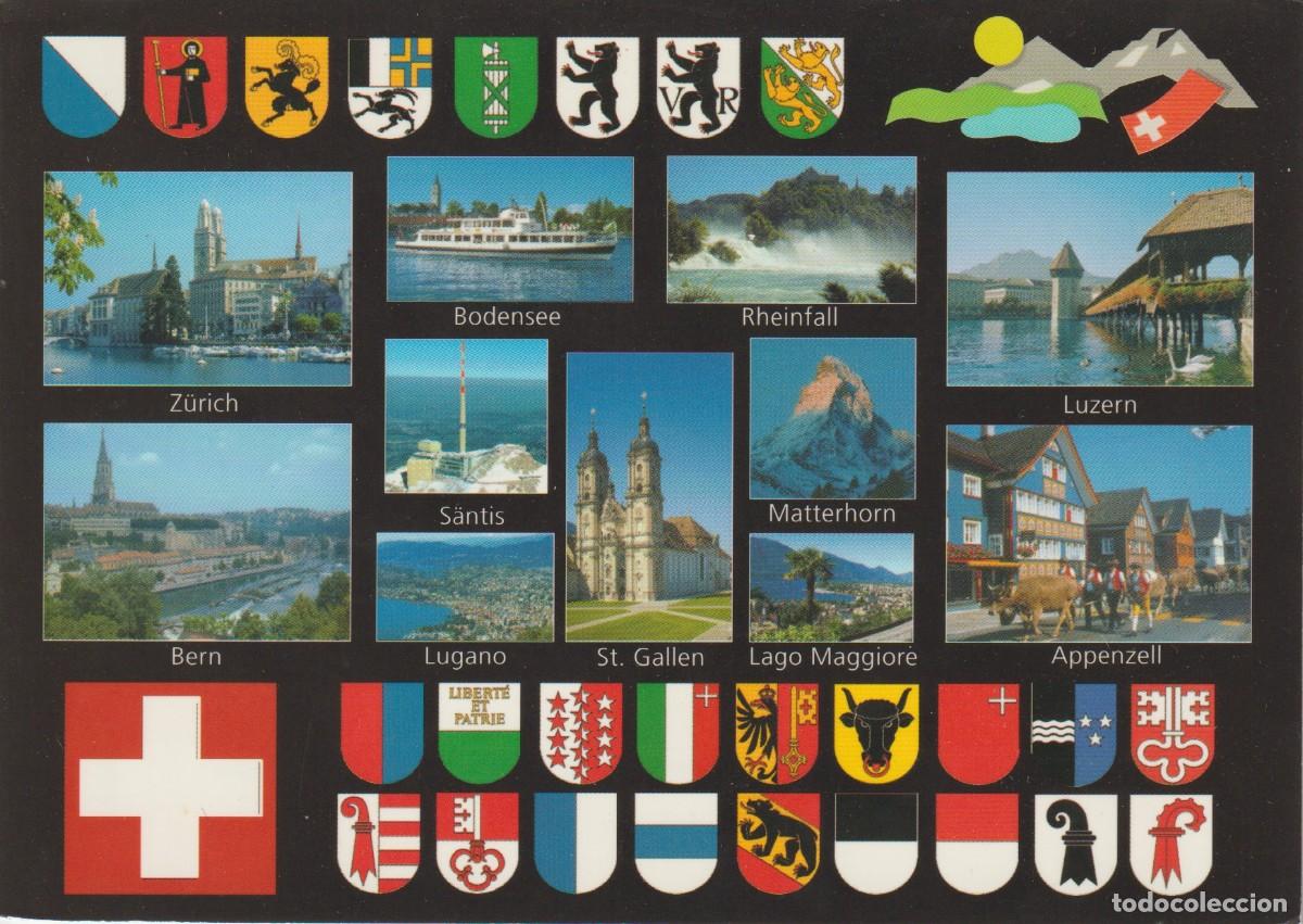 Postales: SUIZA. ESCUDOS Y VISTAS DE LOS CANTONES SUIZOS