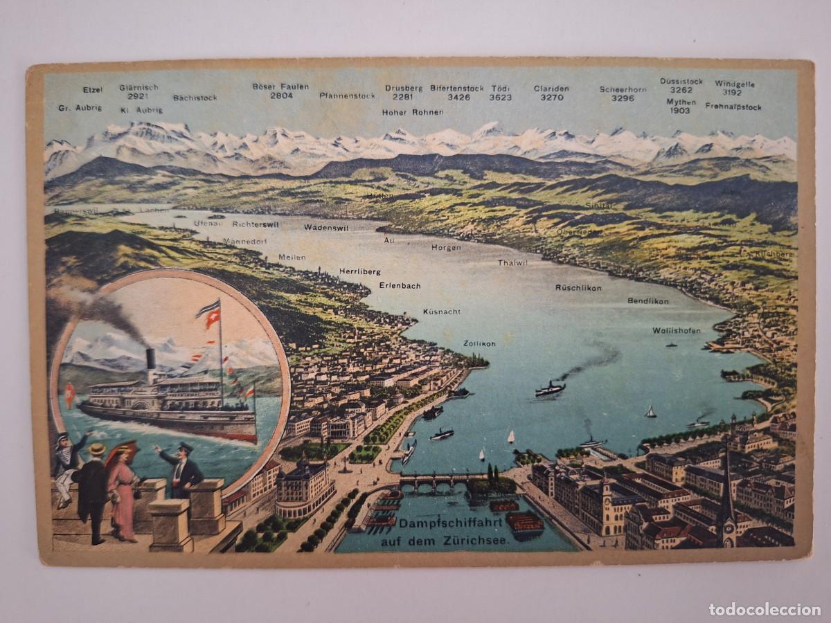 Postales: ANTIGUA POSTAL SUIZA VIAJES EN BARCO DE VAPOR POR EL LAGO ZURICH RV 2915