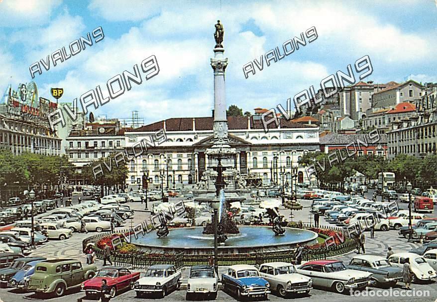 Postales: O Rossio, Lisboa (Portugal)- Espectacular imagen de coches de la &eacute;poca - Sin Circular, a&ntilde;os 60