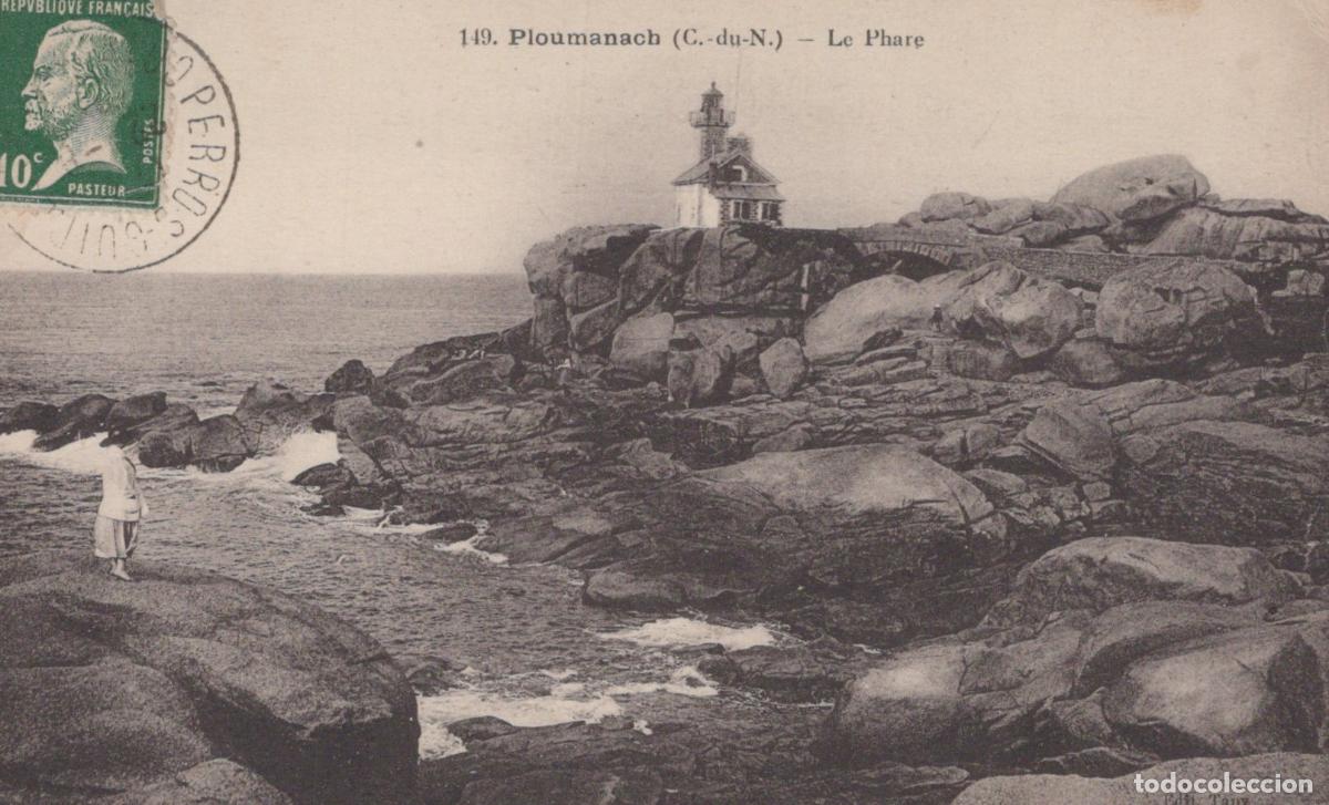 Postkarten: France Ploumanac H Bretagne le Phare C&ocirc;te Granitique Rochers et Vagues *YAA214