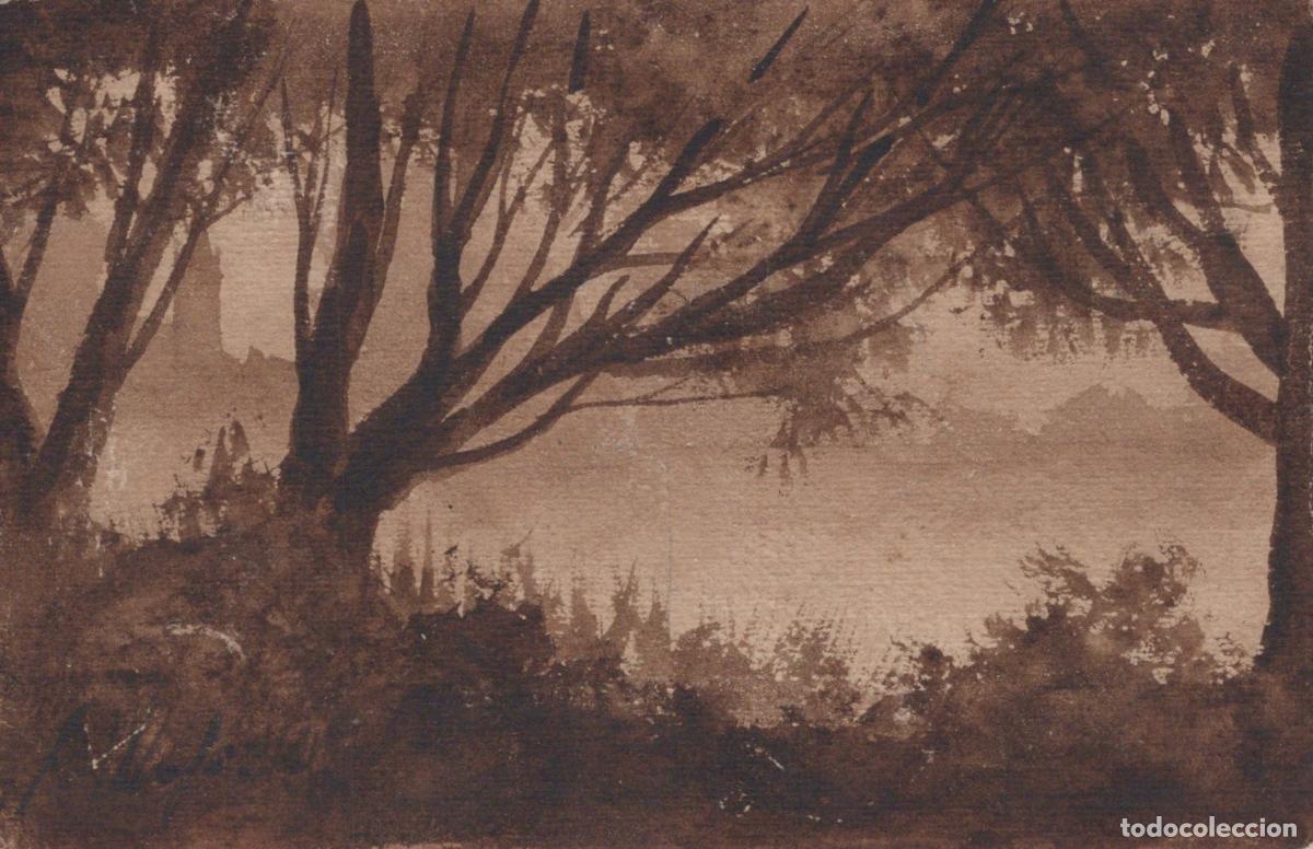 Cartoline: France Paysage Lac Coucher De Soleil Peinture Art Unposted *YAA533