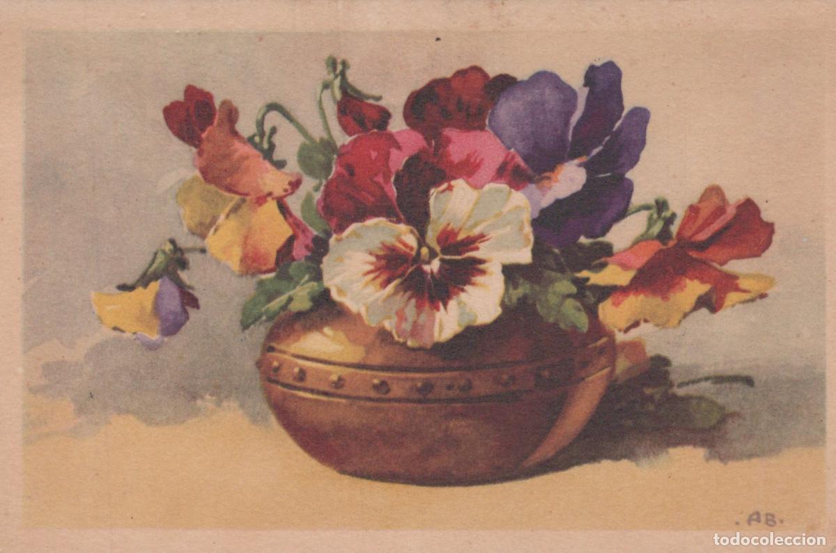 Postales: France Pens&eacute;es Vari&eacute;es Vase Cuivr&eacute; Composition Florale Envoy&eacute;e *YAA750