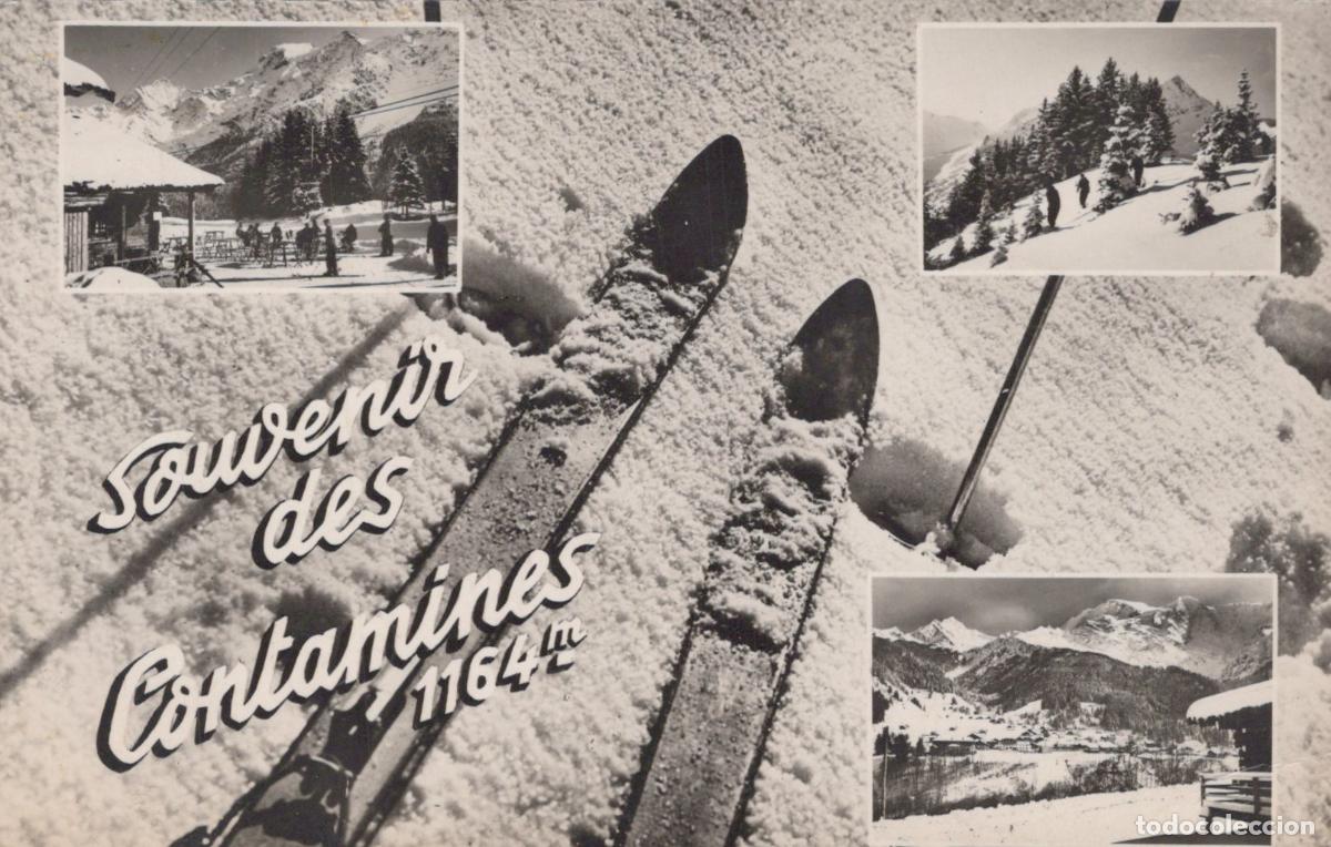 Postcards: France Les Contamines Montjoie Paysage Hivernal Skis Skieurs T&eacute;l&eacute;si&egrave;ge *YAA772