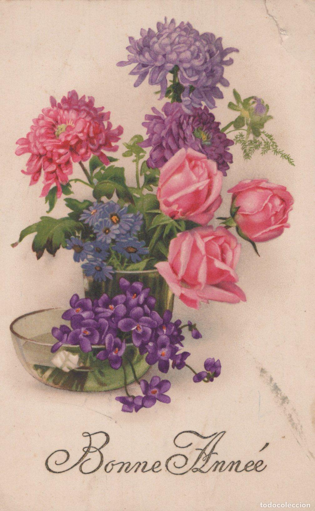 Cartoline: France Artistique Fleurs Vari&eacute;es Voeux de Bonne Ann&eacute;e Art Floral *YAA867