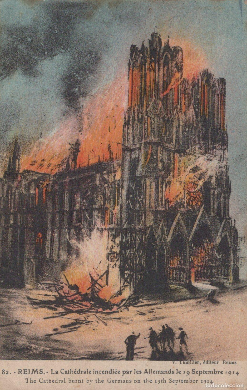 Cartoline: France Reims Cath&eacute;drale Notre Dame Incendi&eacute;e 1914 Premi&egrave;re Unposted *YAA874