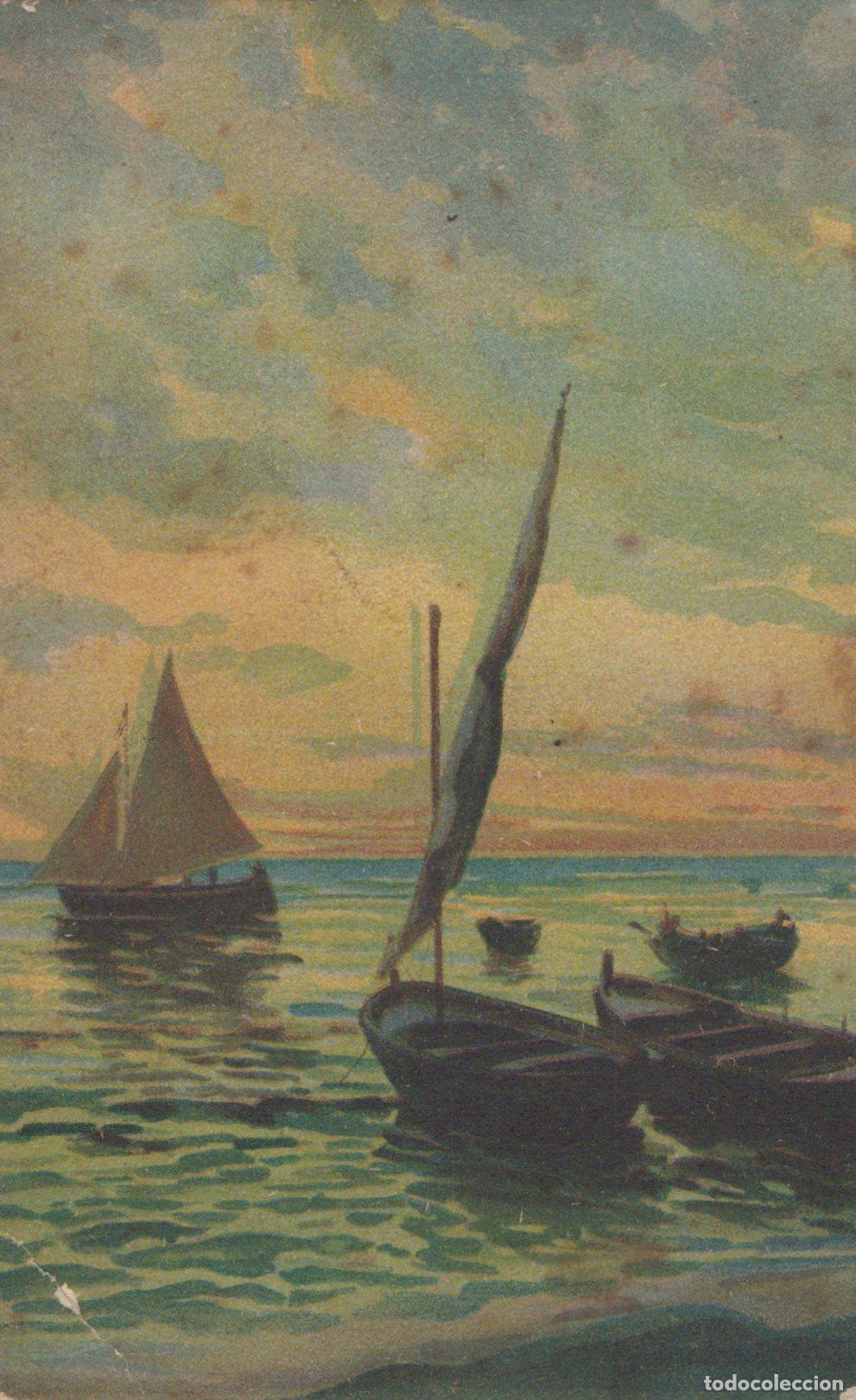 Cartoline: Italia Scena Artistica DI Tramonto Sul Mare Con Barche Colori Unposted *YAA890