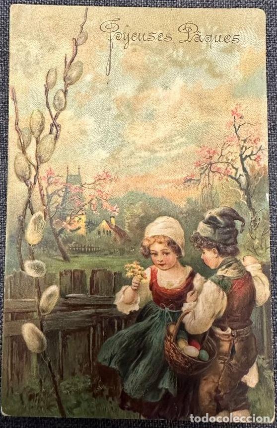 Cartoline: France Sc&egrave;ne Rurale Enfants P&acirc;ques Printemps Gaufr&eacute;e Post&eacute;e *YAA892