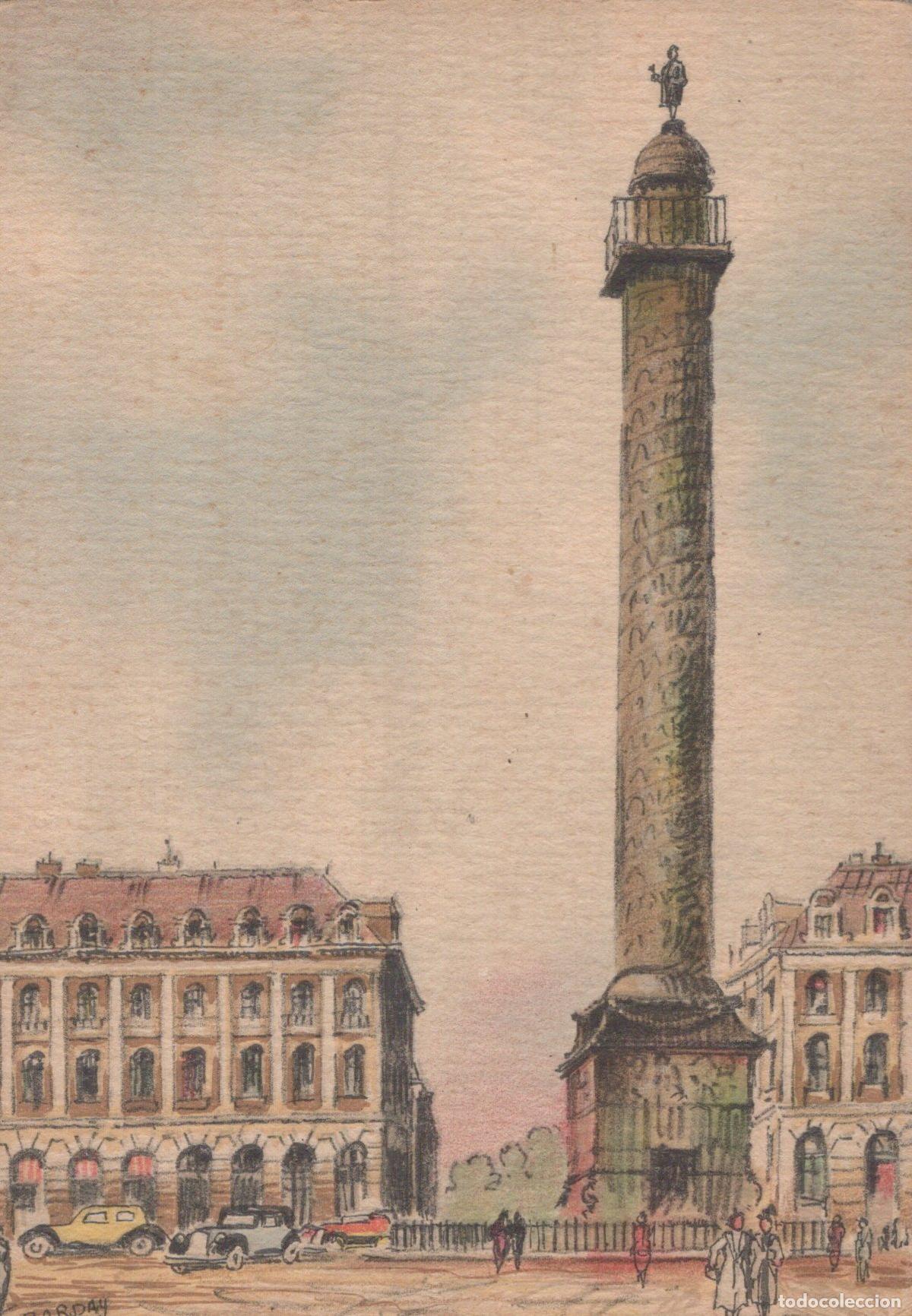 Cartoline: France Paris &Icirc;le de Colonne Vend&ocirc;me Architecture Dessin Unposted *YAA925