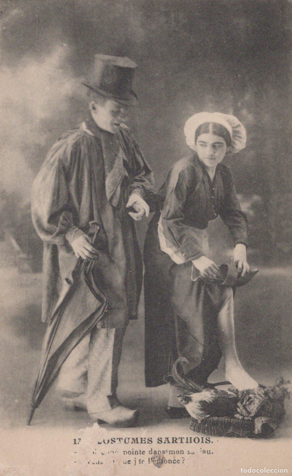 Cartoline: France Le Mans Costumes Traditionnels Sarthois Sc&egrave;ne Rurale Unposted *YAA663