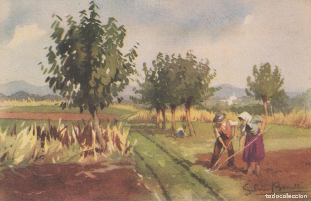 Cartoline: France Paysage Rural Agriculteurs Dans Un Champ Peinture Silvio Unposted *YAA776