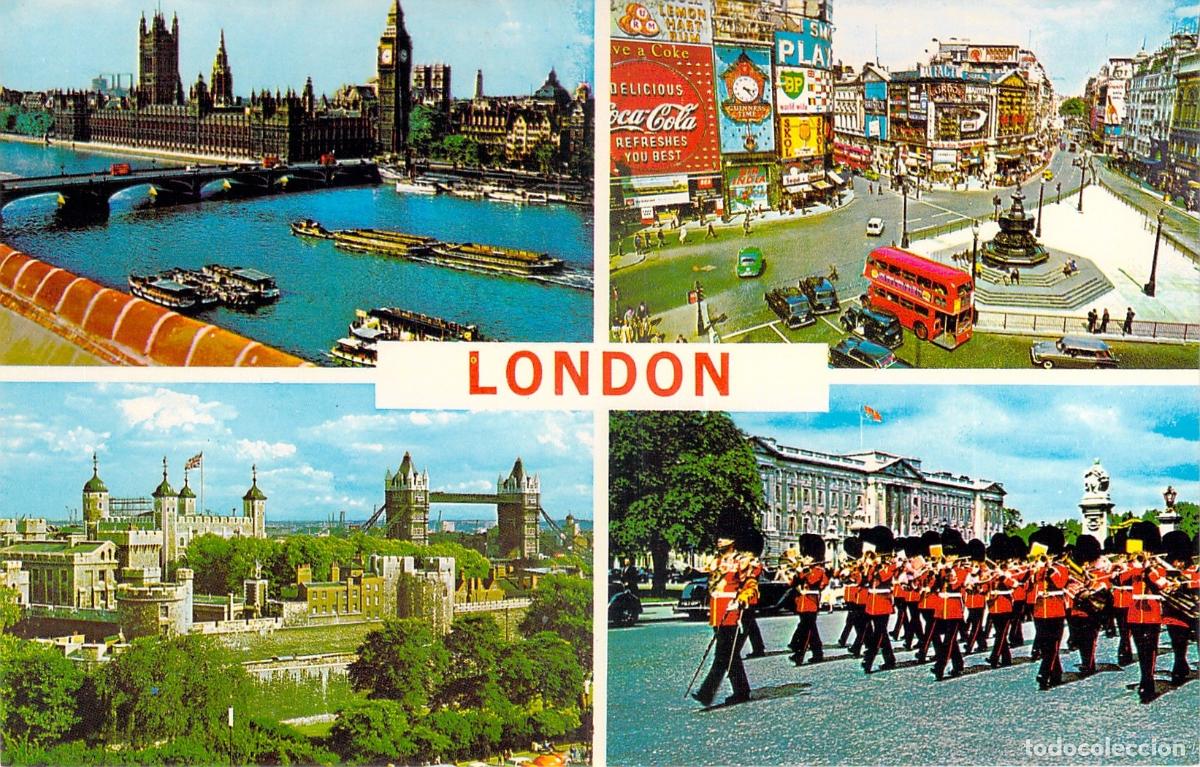 Postales: Postal de Londres con vistas panor&aacute;micas de monumentos ic&oacute;nicos