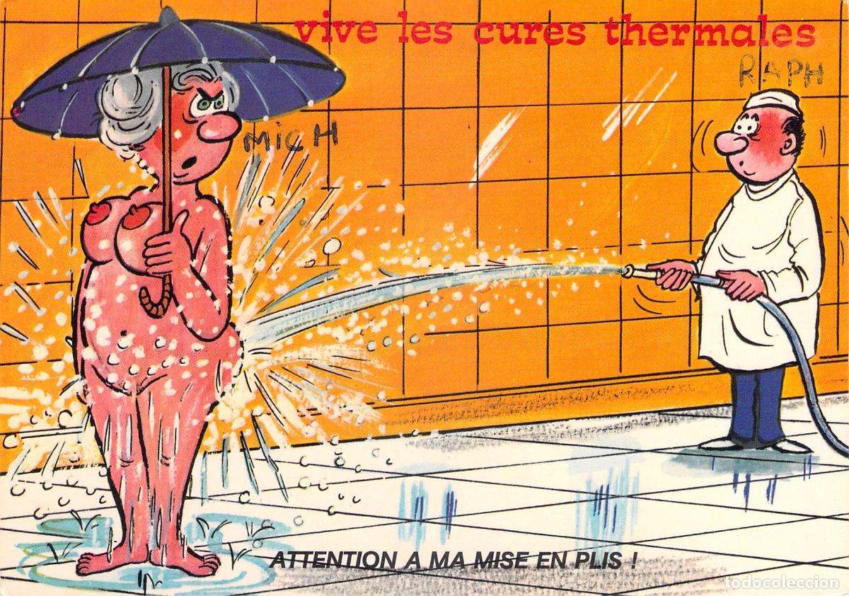 Postales: Postal de humor sobre cura termal serie Vive les cures thermales