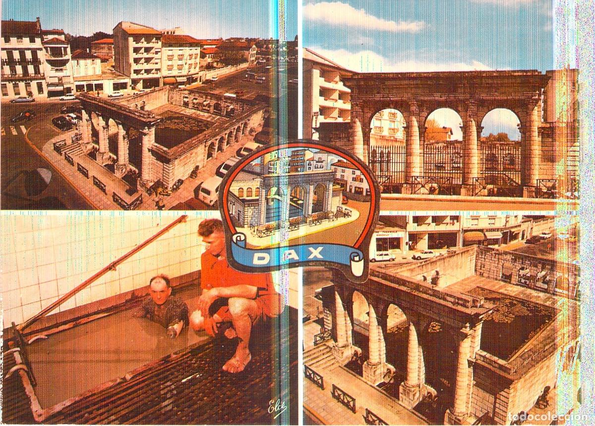 Cartoline: Postal de Dax Francia con vista de la Fontaine Chaude y ba&ntilde;os de lodo