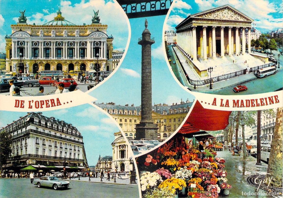 Postales: Postal de Par&iacute;s con vistas de la &Oacute;pera y la iglesia de la Madeleine