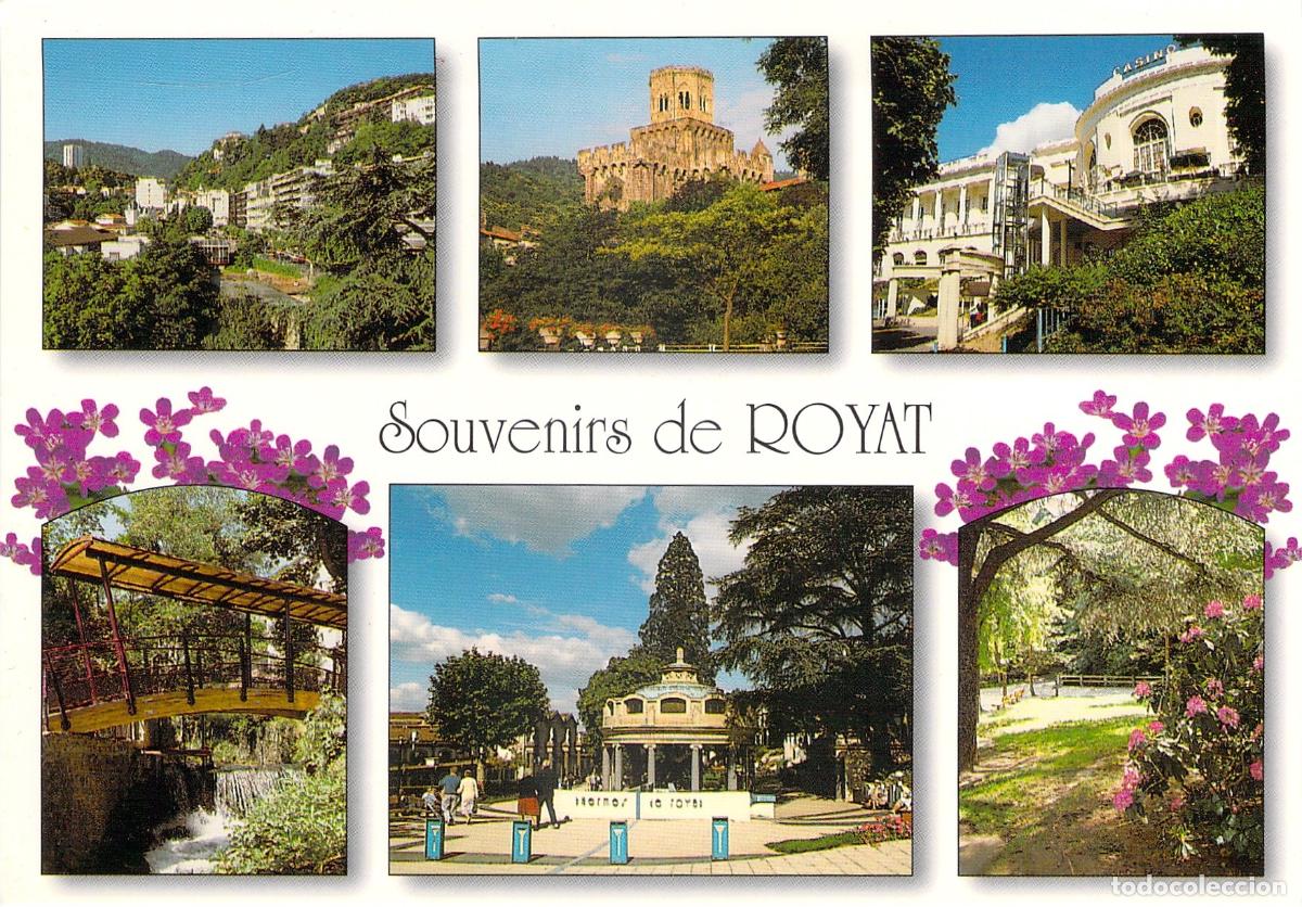 Postales: Postal de Royat, Francia, Multi-vista de Balneario y Monumentos