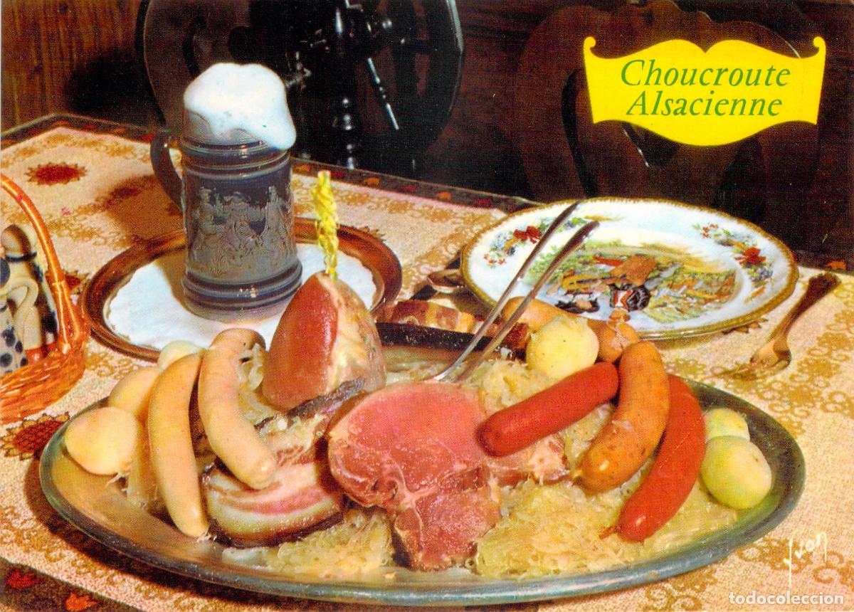 Postales: Postal de Choucroute Alsacienne con receta tradicional