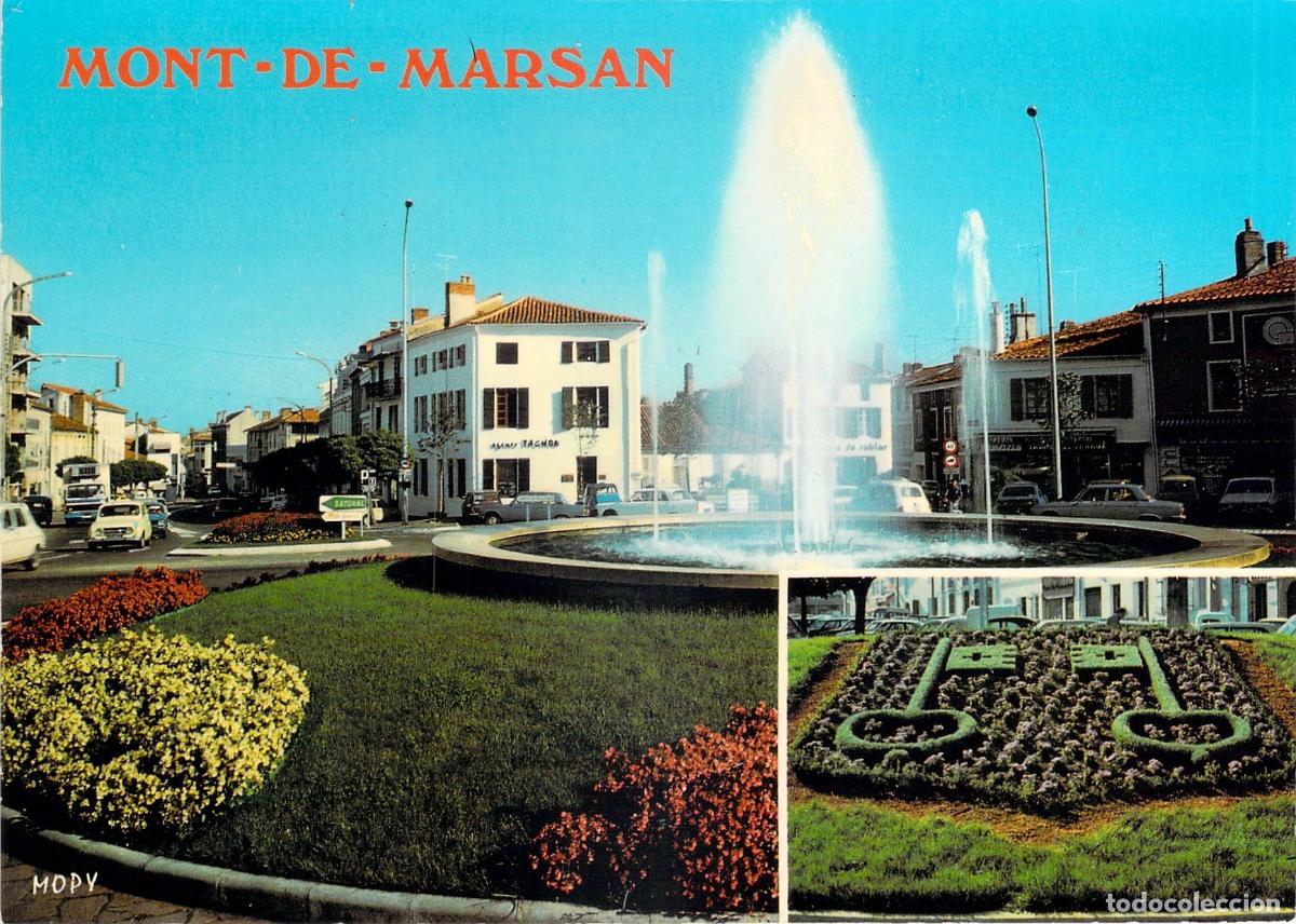 Postales: Postal de la fuente y plaza de Mont-de-Marsan en Francia