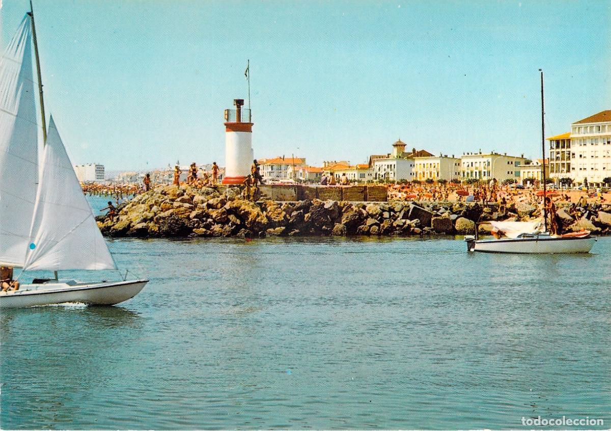 Postais: Postal de Valras-Plage, Faro y desembocadura del r&iacute;o Orb en Francia