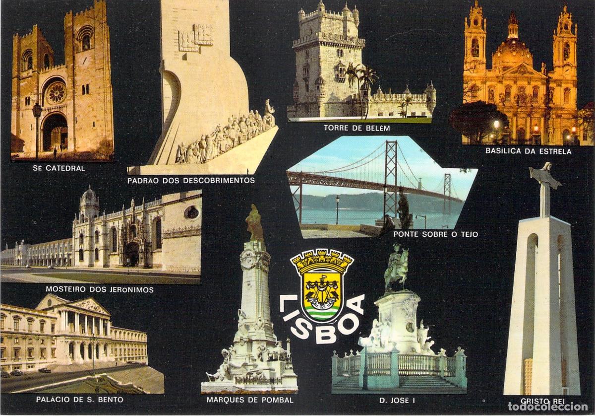 Postcards: Postal de vistas m&uacute;ltiples de monumentos ic&oacute;nicos de Lisboa, Portugal