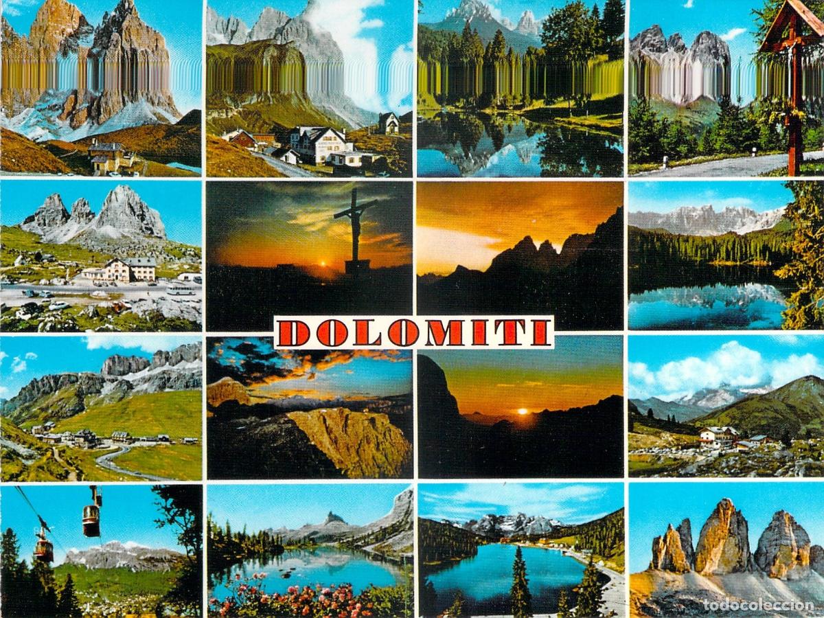 Postcards: Postal de los Dolomitas en Italia con vistas de paisajes de monta&ntilde;a