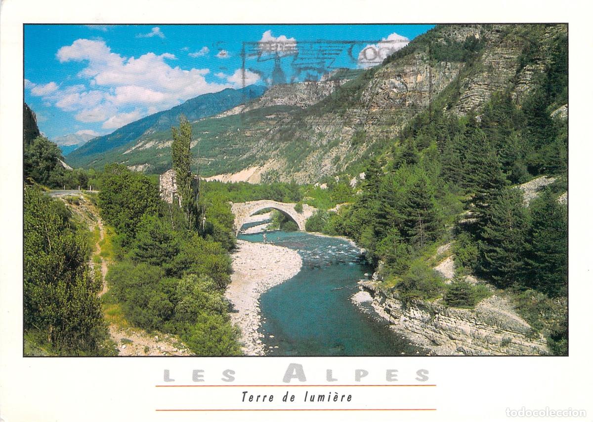 Postais: Postal de los Alpes Franceses con puente y r&iacute;o
