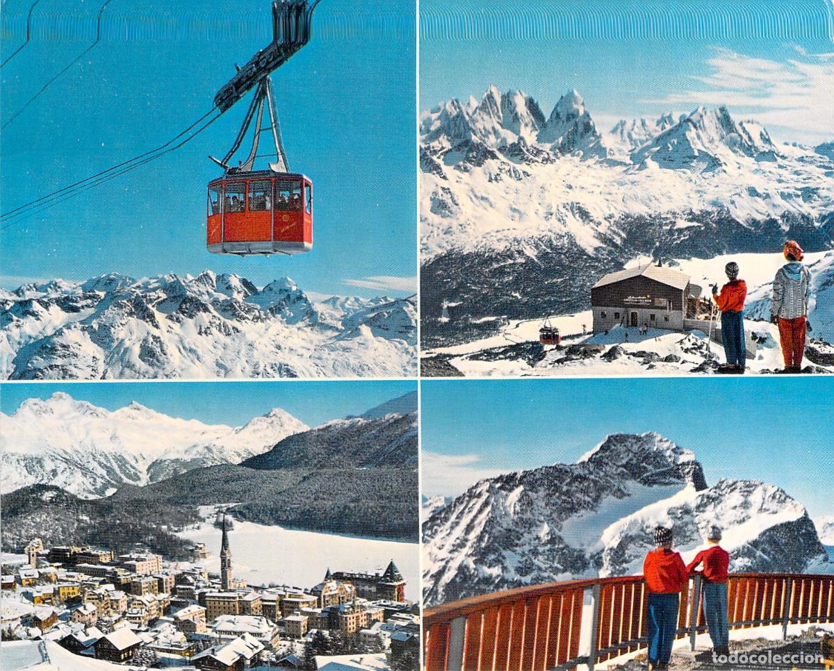 Postcards: Postal de St. Moritz Suiza con vistas al Piz Nair y telef&eacute;rico