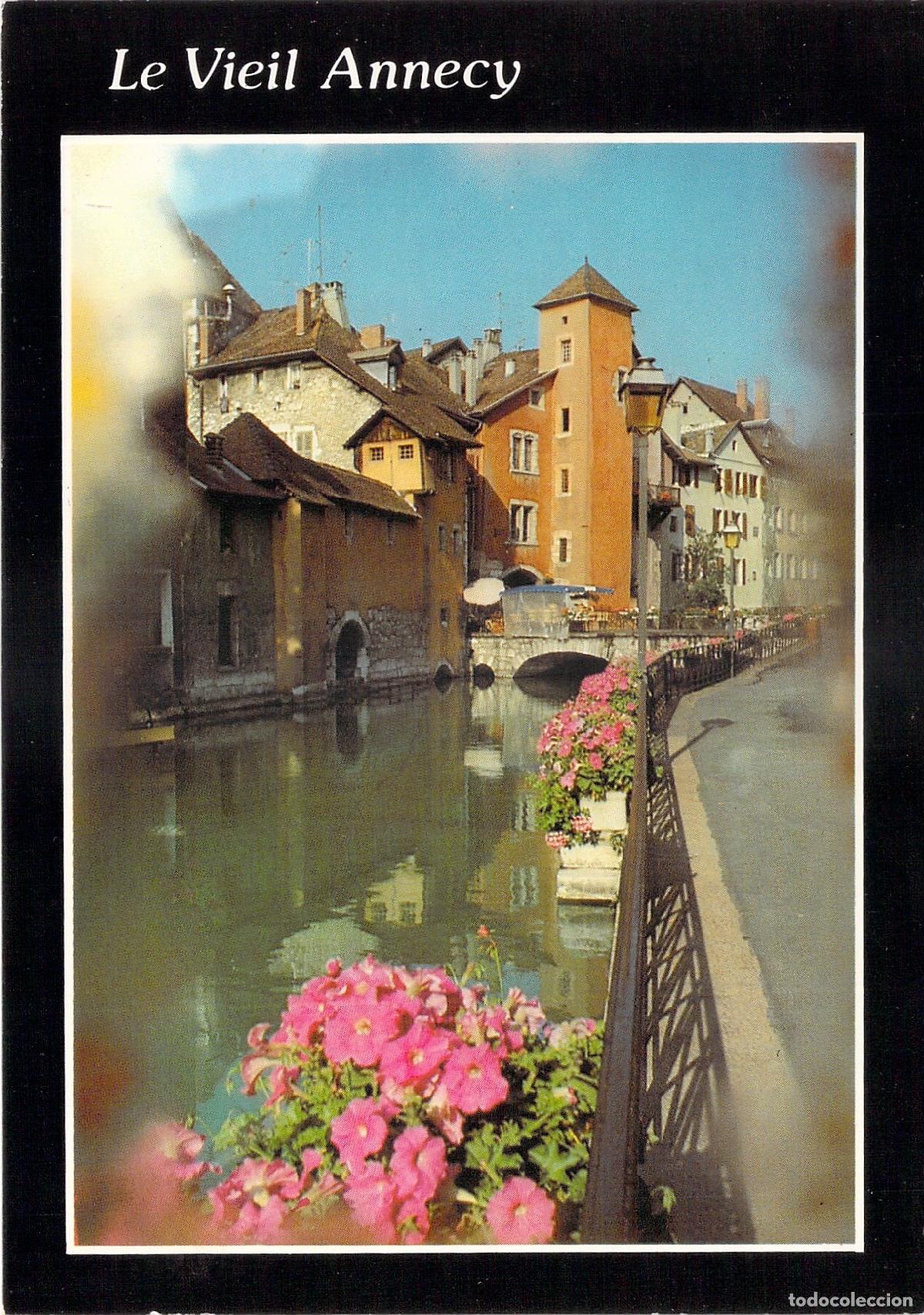 Postales: Postal de Le Vieil Annecy con vista al canal y casas antiguas