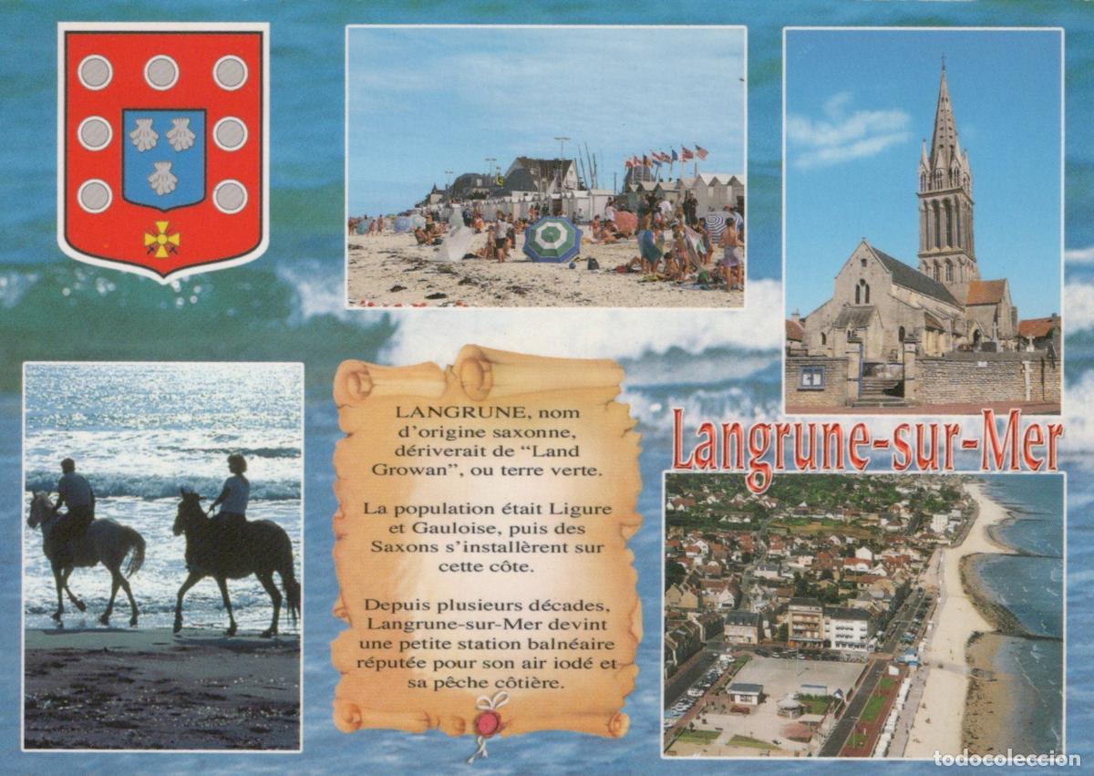 Postkarten: France Langrune sur Mer &Eacute;glise Plage Chevaux Vue Station Unposted *YAB014