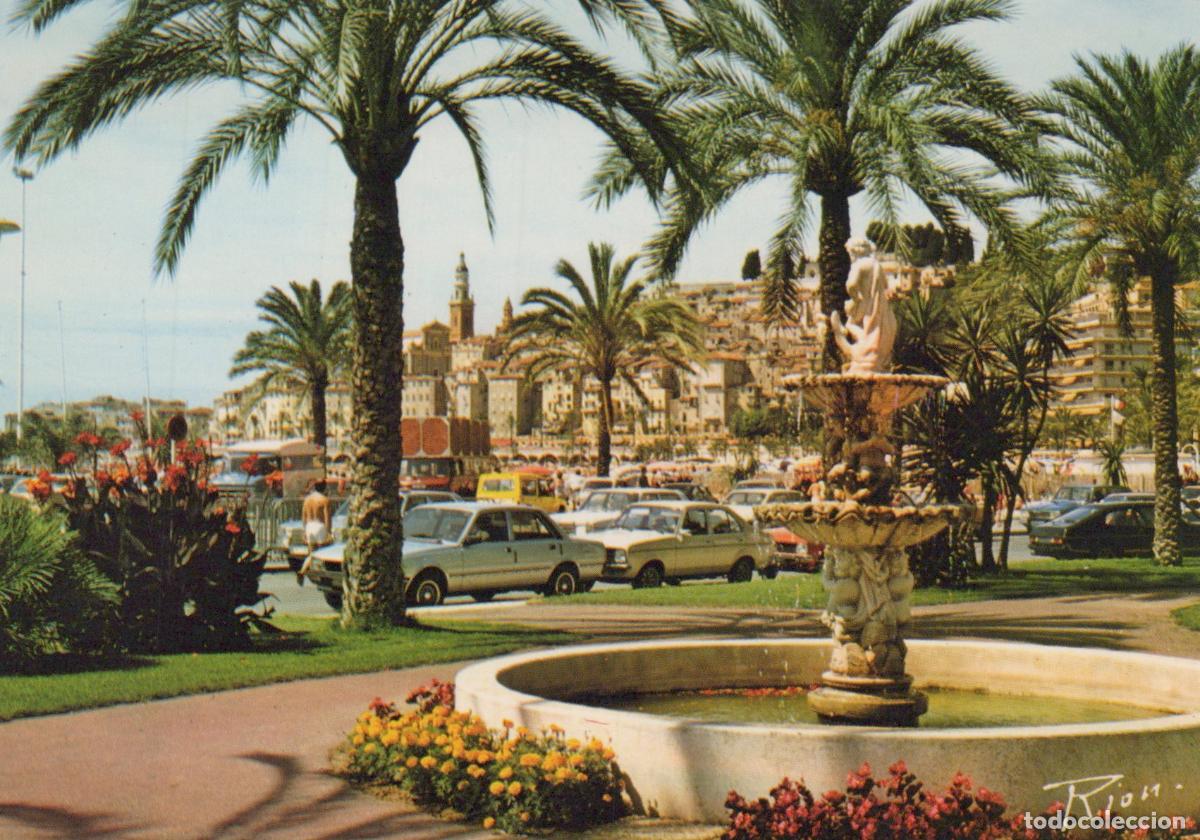 Cartoline: France Menton C&ocirc;te D Azur Jardins Vieille Ville Fontaine Unposted *YAB173
