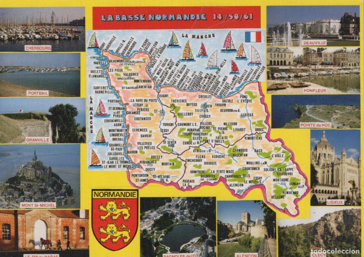 Postales: France Basse Normandie Carte Sites Touristiques C&ocirc;tiers Unposted *YAB221