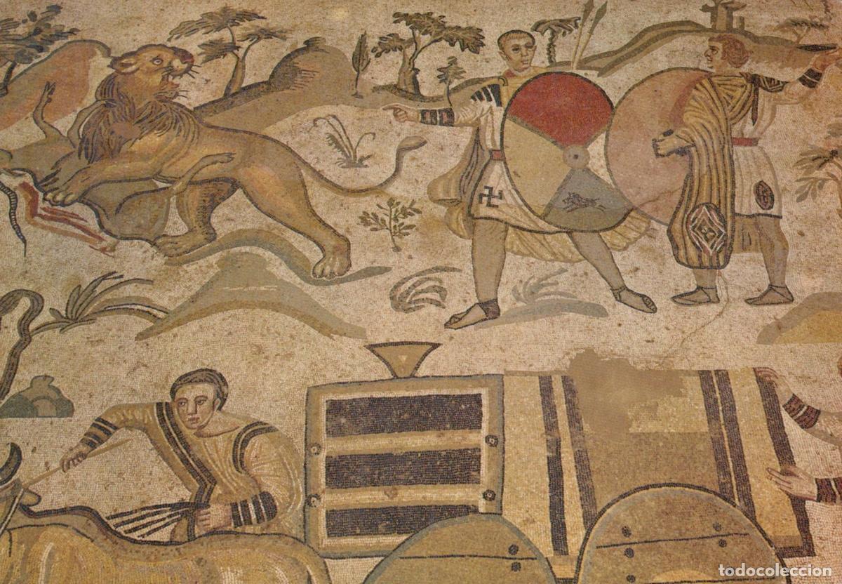 Postkarten: Italia Piazza Armerina Mosaico Romano Scena Caccia Leoni Unposted *YAB264