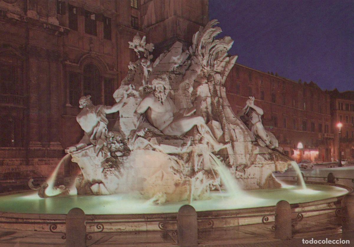 Cartes Postales: Italia Roma Fontana Dei Quattro Fiumi Piazza Navona Notturna Unposted *YAB252