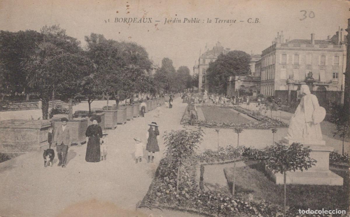 Postkarten: France Bordeaux Jardin Public Terrasse Personnes Statue 1920 *YAB464